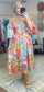 Somewhere Tropical Print Puff Sleeve Midi Dress