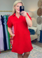Already There Red Textured Shirt Dress