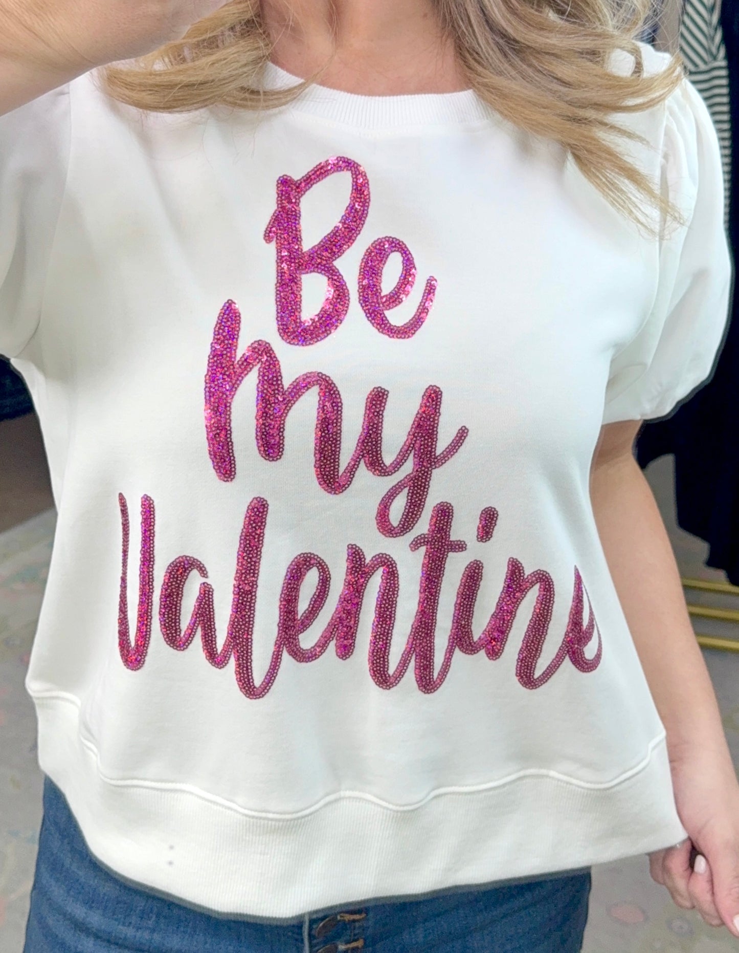 PEACH LOVE: Be My Valentine Sequin Puff Sleeve Top