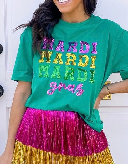 With My Krewe Mardi Gras Sequin Tee