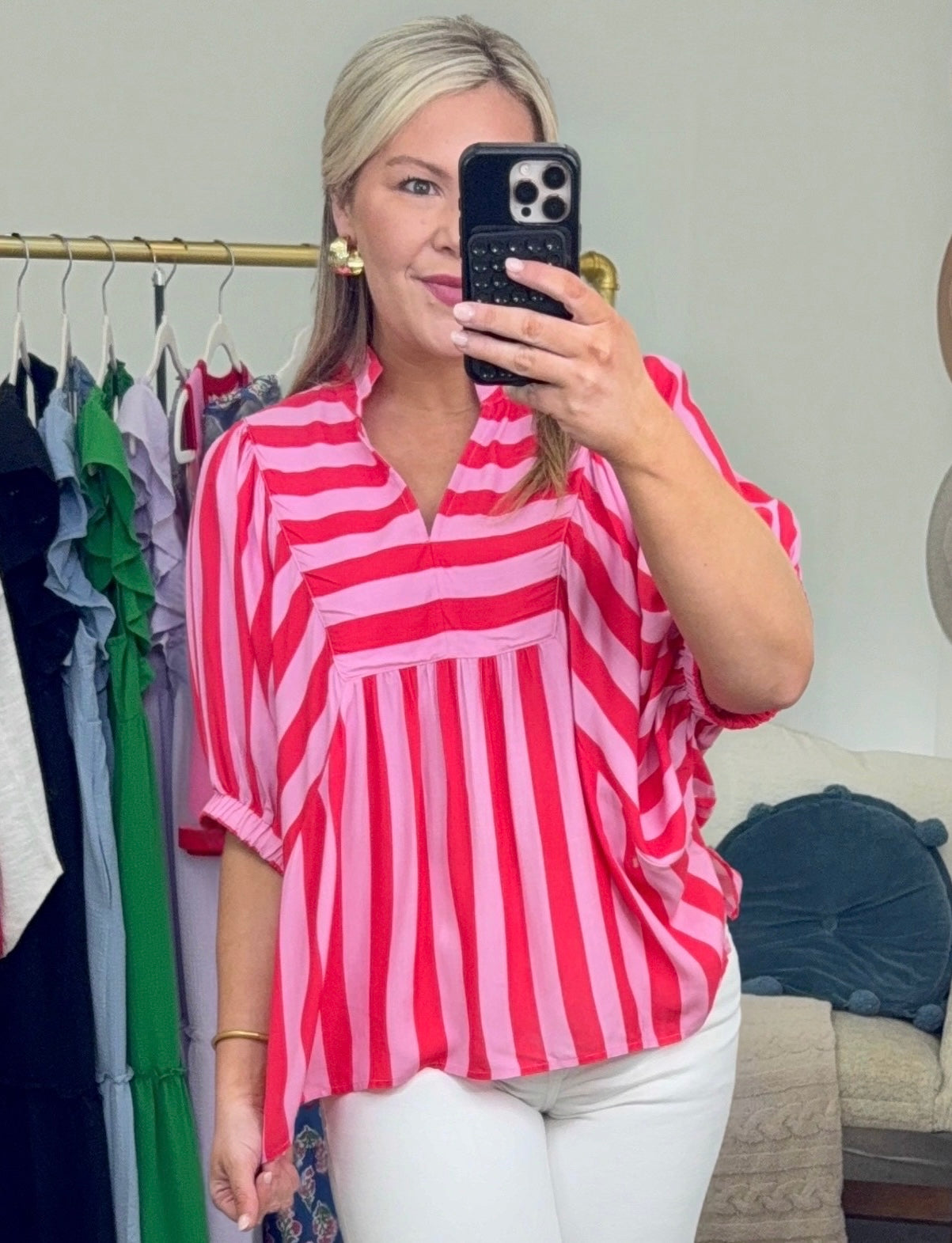 ENTRO: Bold Moves Stripe Colorblock Blouse