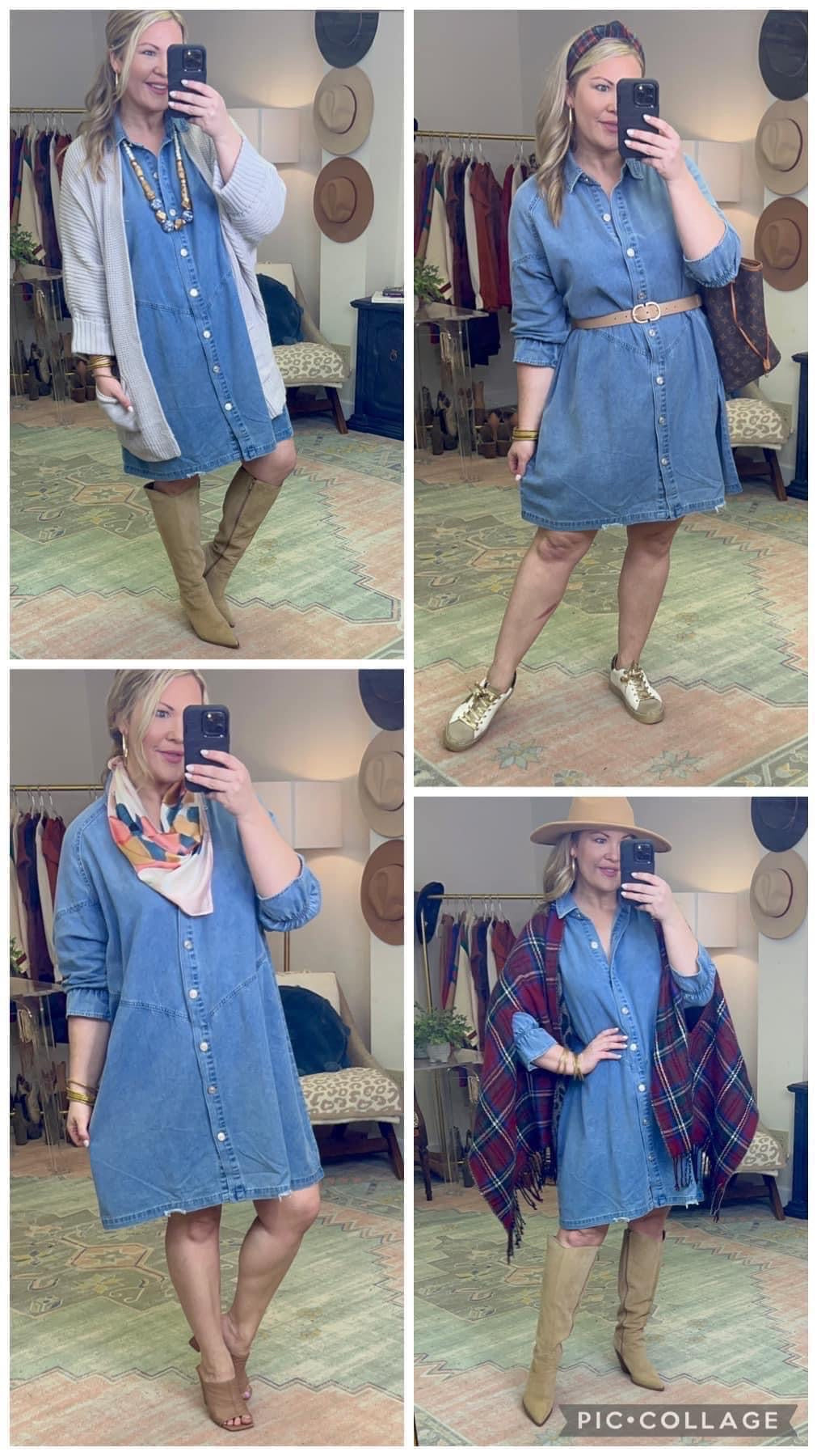 Ruffle Sleeve Denim Shirt Dress