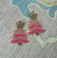 Pink Christmas Tree Beaded Earrings