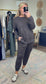 Fanning Split Side Pullover Top in Black Leopard