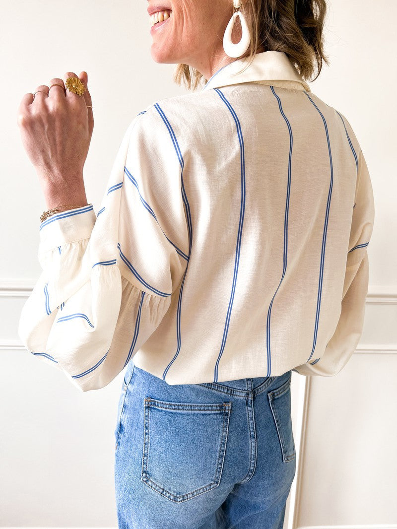 Uptown Girl Stripe Balloon Sleeve Blouse