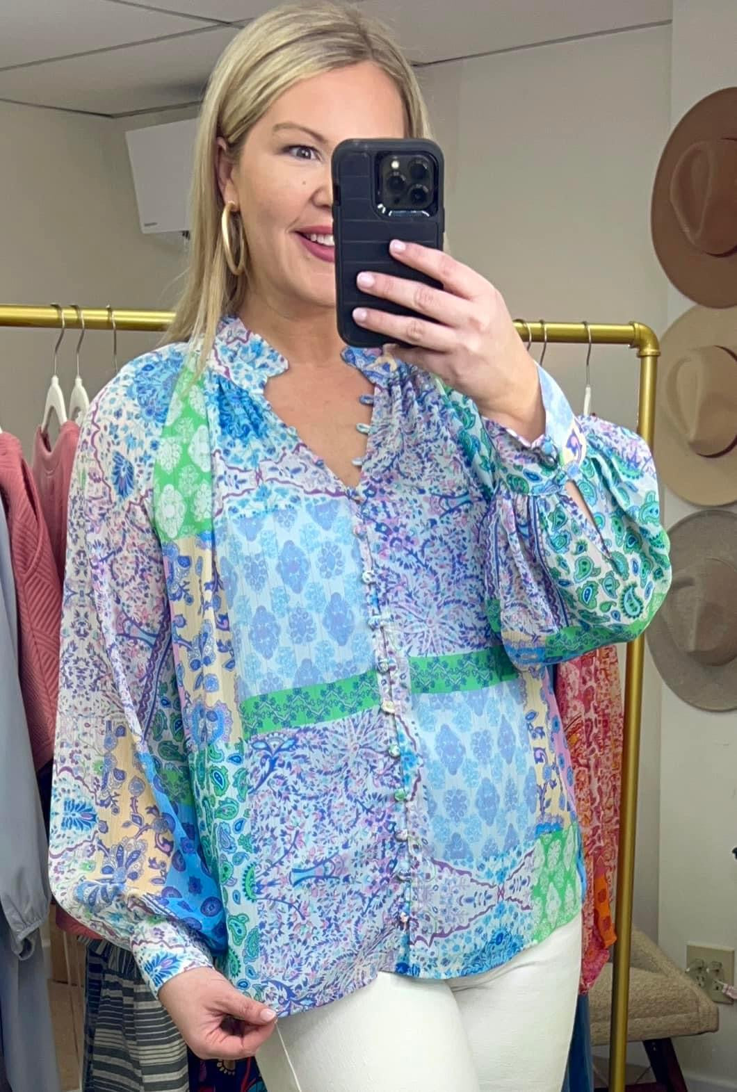 Boho Print Billowy Blouse