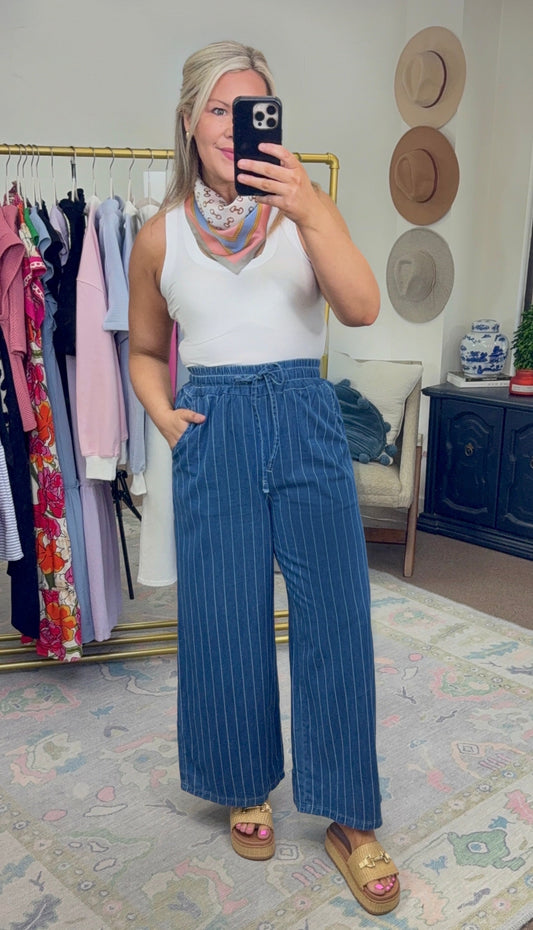 **MORE COLORS** Make Way Wide Leg Stripe Chambray Pants