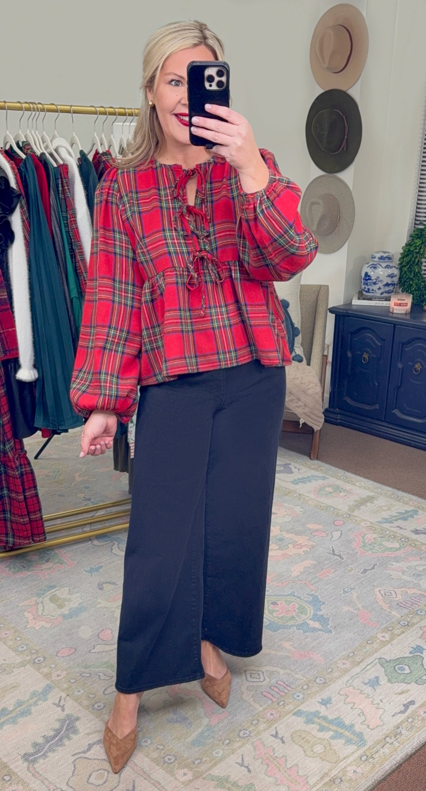 Festive Flirt Tartan Tie Babydoll Top