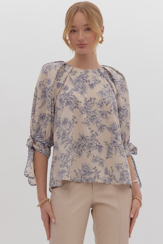 ENTRO: Timeless Love Blue Toile Blouse