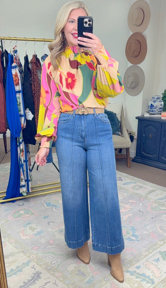 Groovy Garden Retro Print Blouse