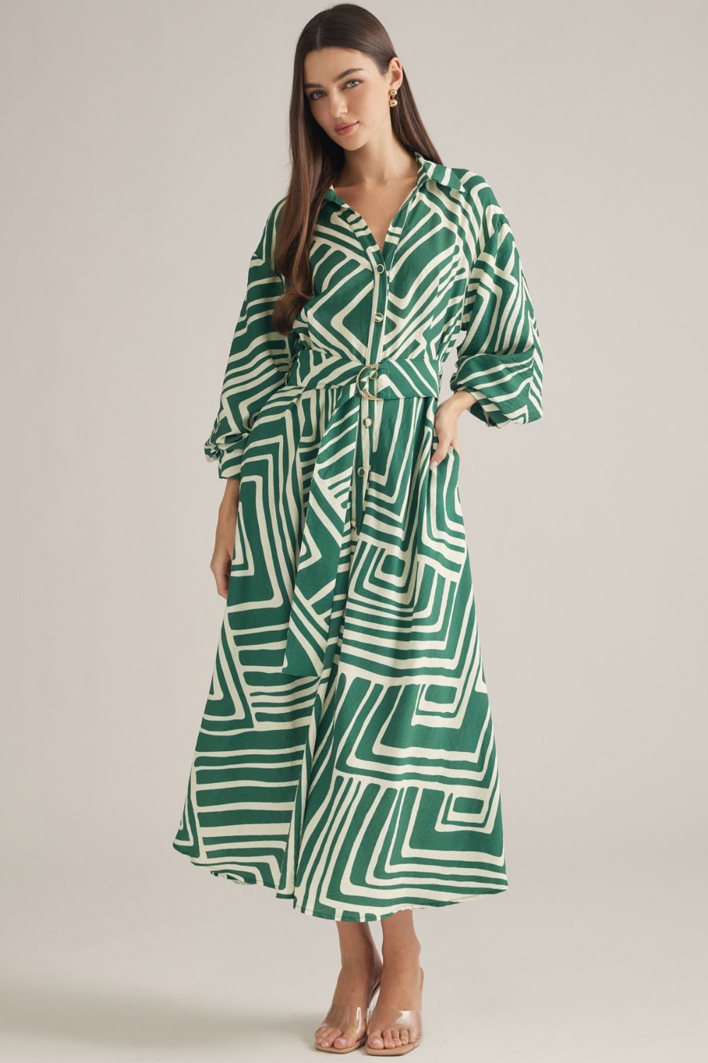 Geo & Behold Belted Midi Dress