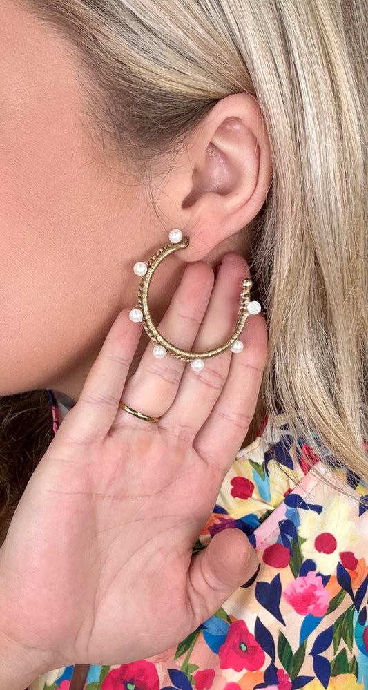 A Little Something Raffia Pearl Hoop Earrings