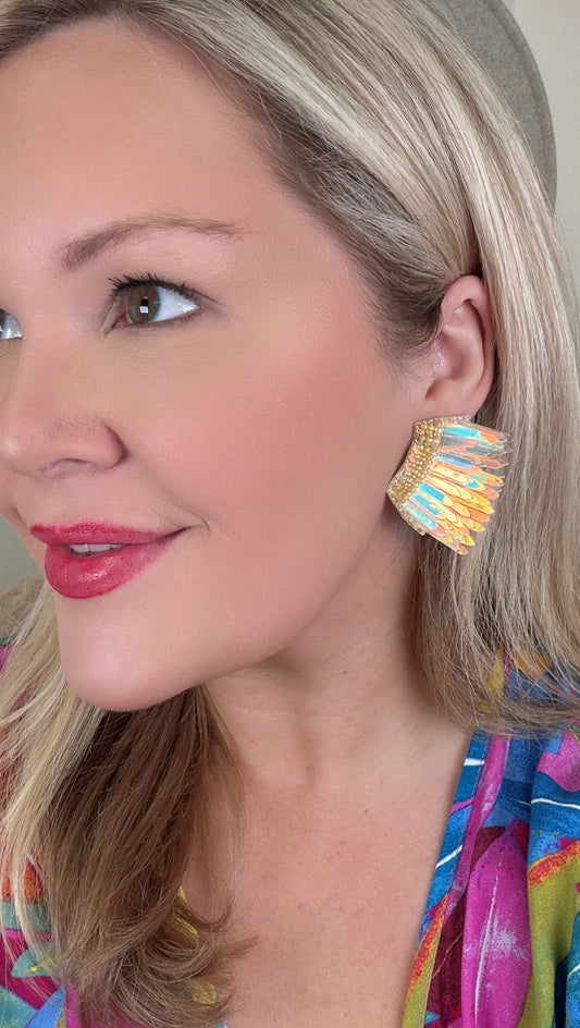 Extraordinary Evening Sequin Beaded Wing Earrings