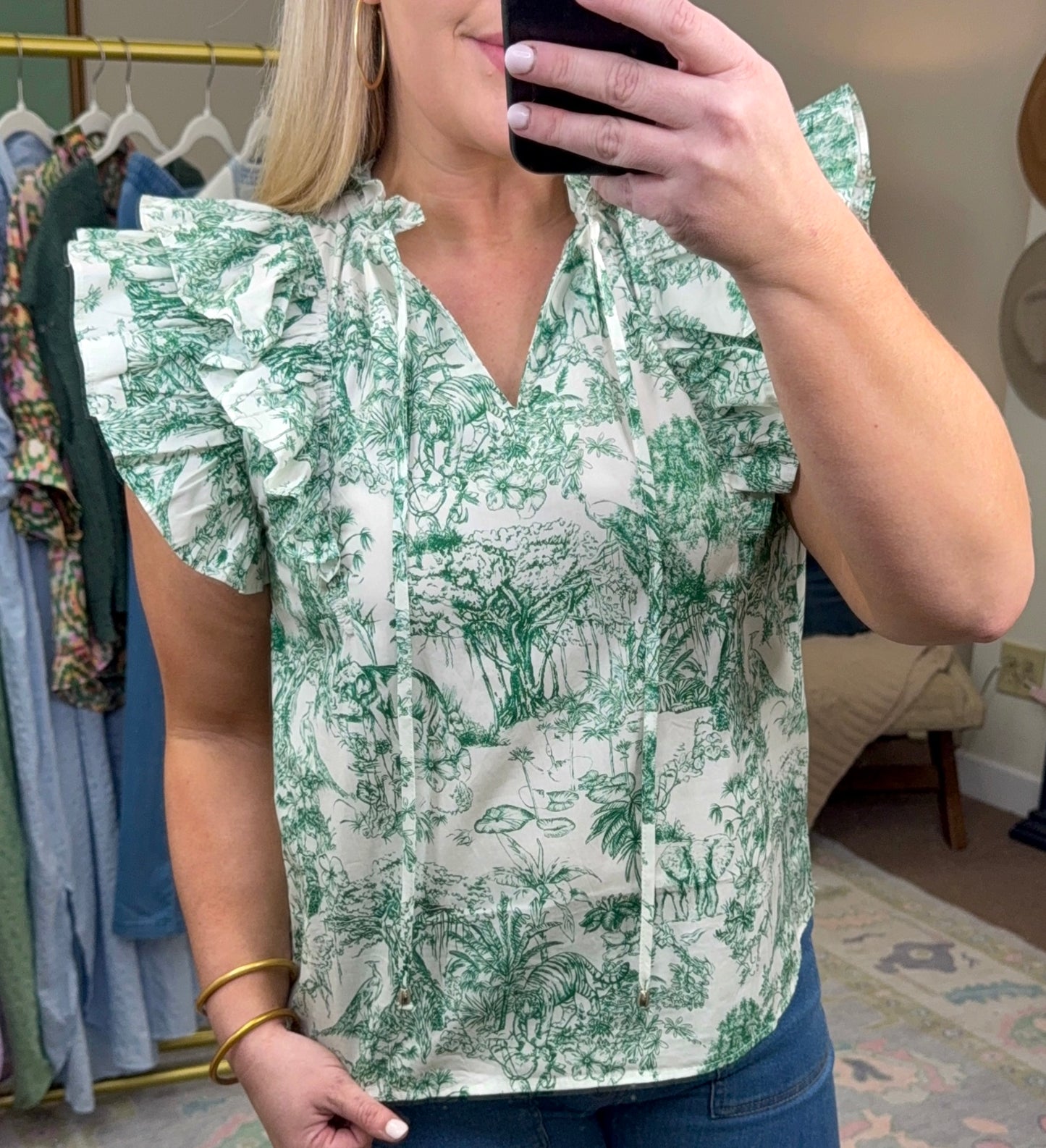 Take Your Time Ruffle Toile Blouse