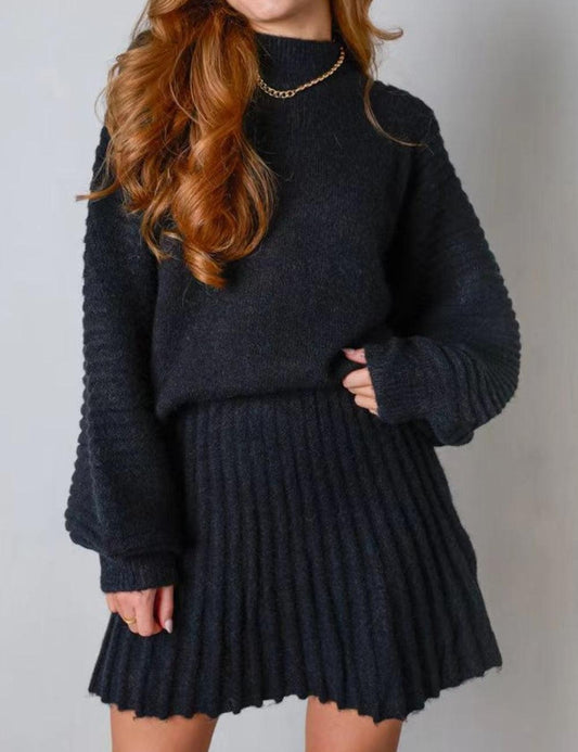 **MORE COLORS** Sweater Together Knit Pleated Skirt Set