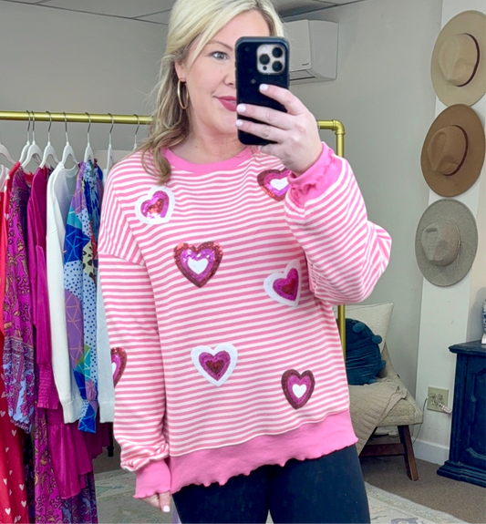 Love Fool Sequin Heart Pullover Top