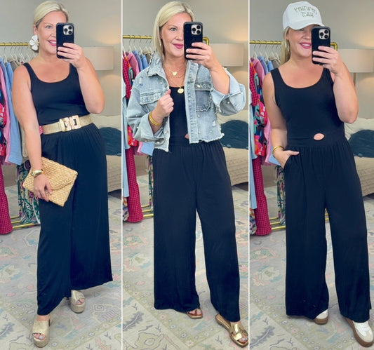 Just a Peek Wide Leg Knit Jumpsuit