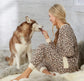 Fanning Split Side Pullover Top in Tan Leopard