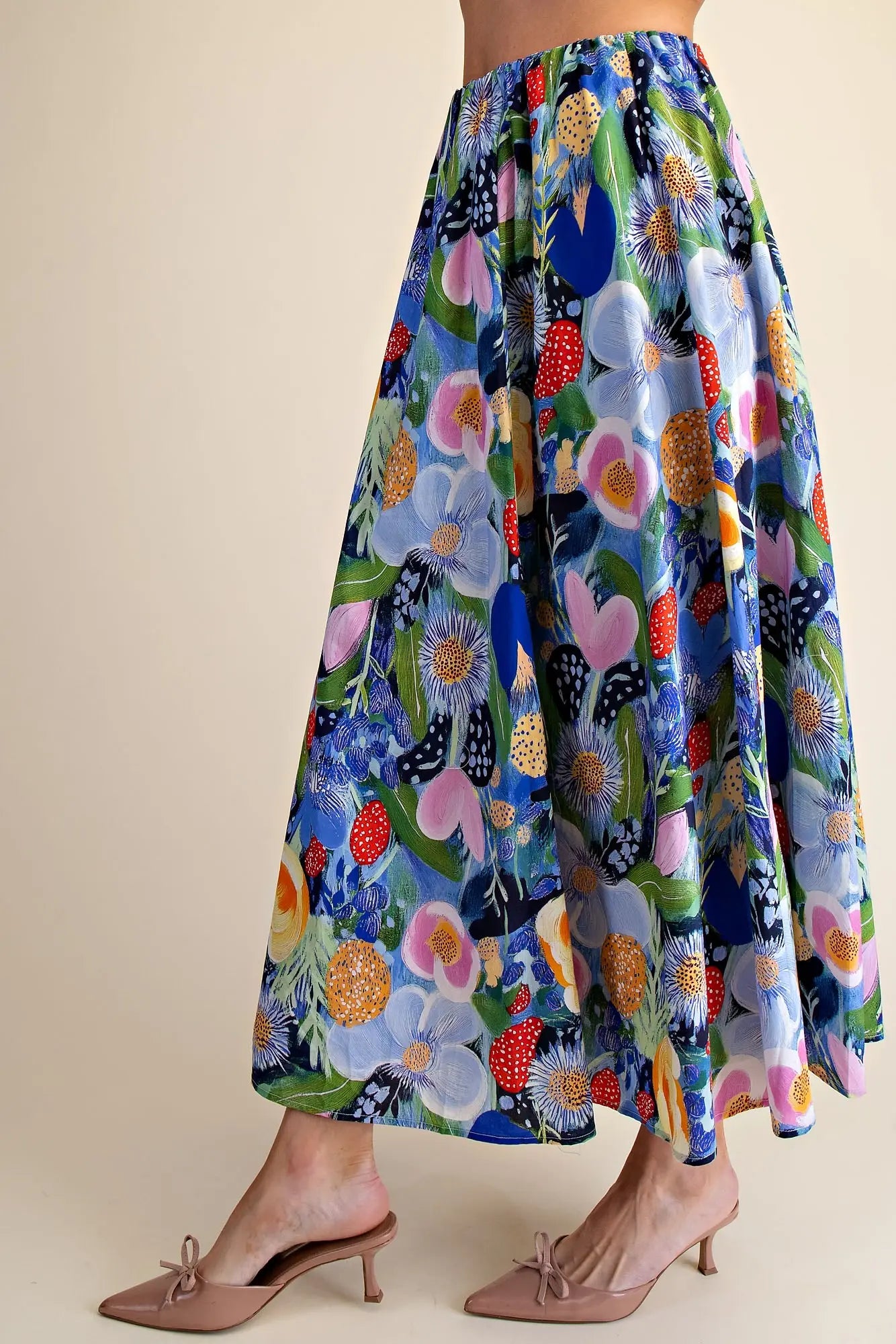 Garden Whimsy Watercolor Midi Skirt
