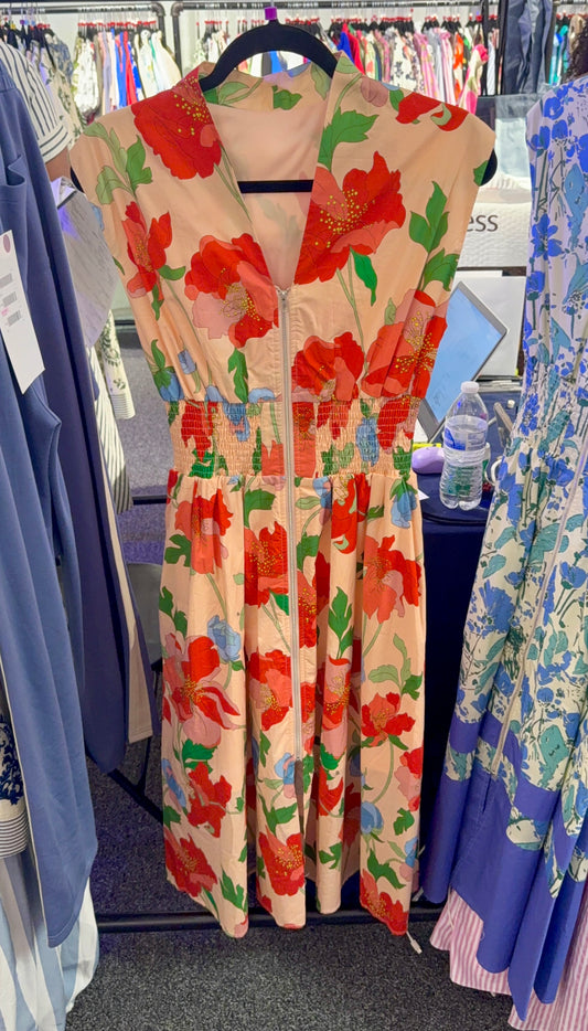 Painted Poppy Floral Print Midi Dress