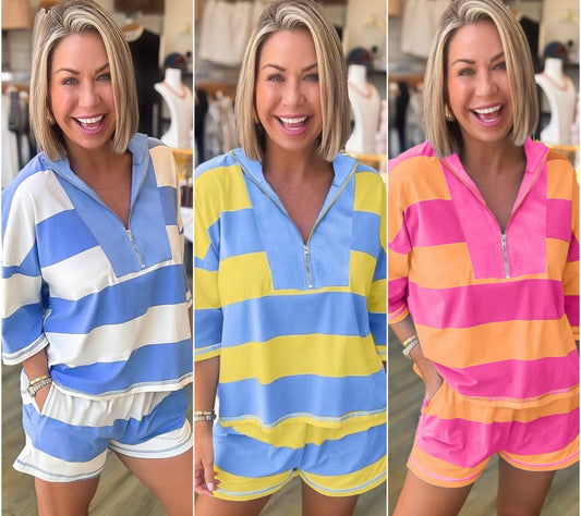 Stripe Hype Color Block Short Set