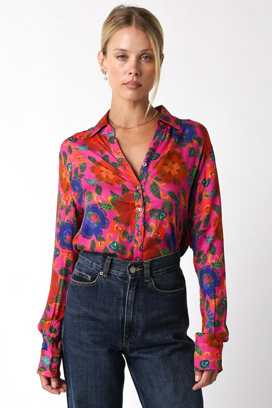 Vibrant Vibes Print Button Down Blouse