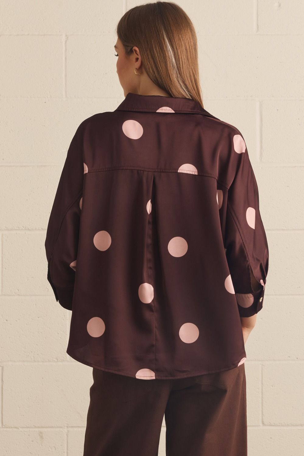 Point Taken Dot Print Button Up Blouse