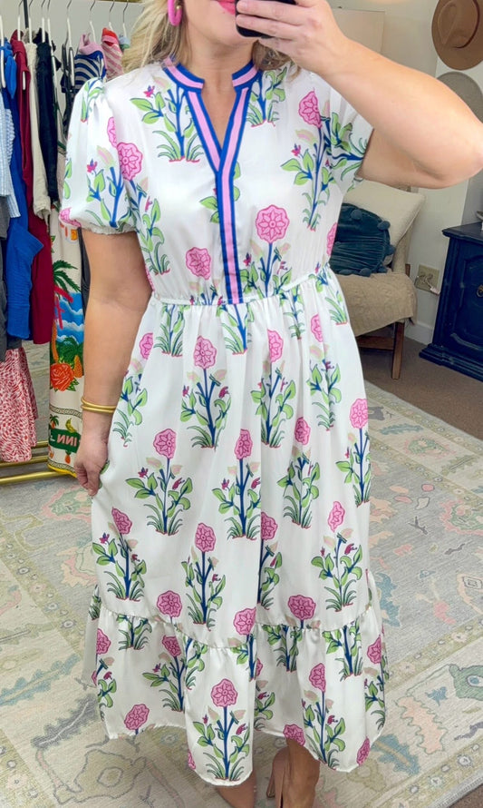 **MORE COLORS** Heart’s Content Printed Puff Sleeve Dress