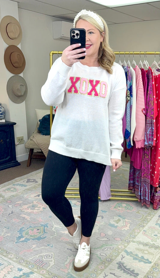 Cream XOXO Patch Sweater