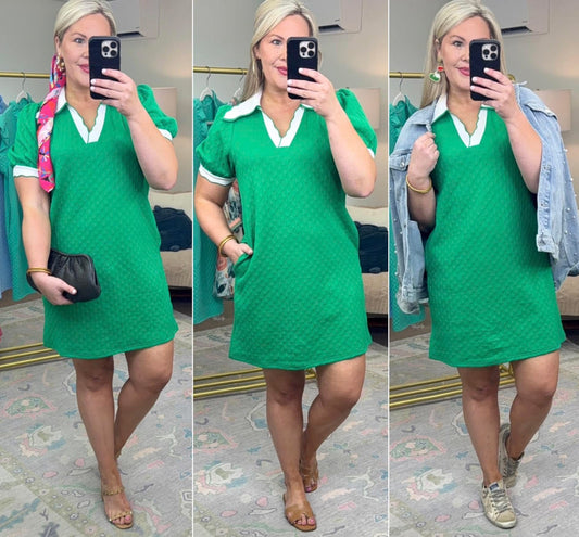 Free Time Scallop Collar Shirt Dress