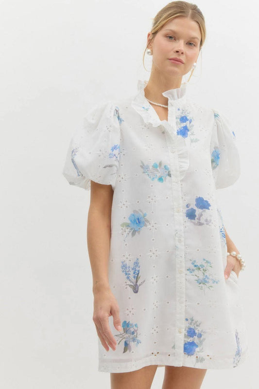 Garden Party Floral Print Eyelet Dress