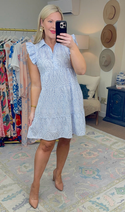 Always On Time Tiered Embroidered Dress