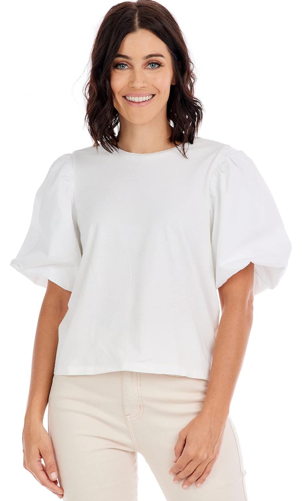 Structured Staple Poplin Puff Sleeve Top