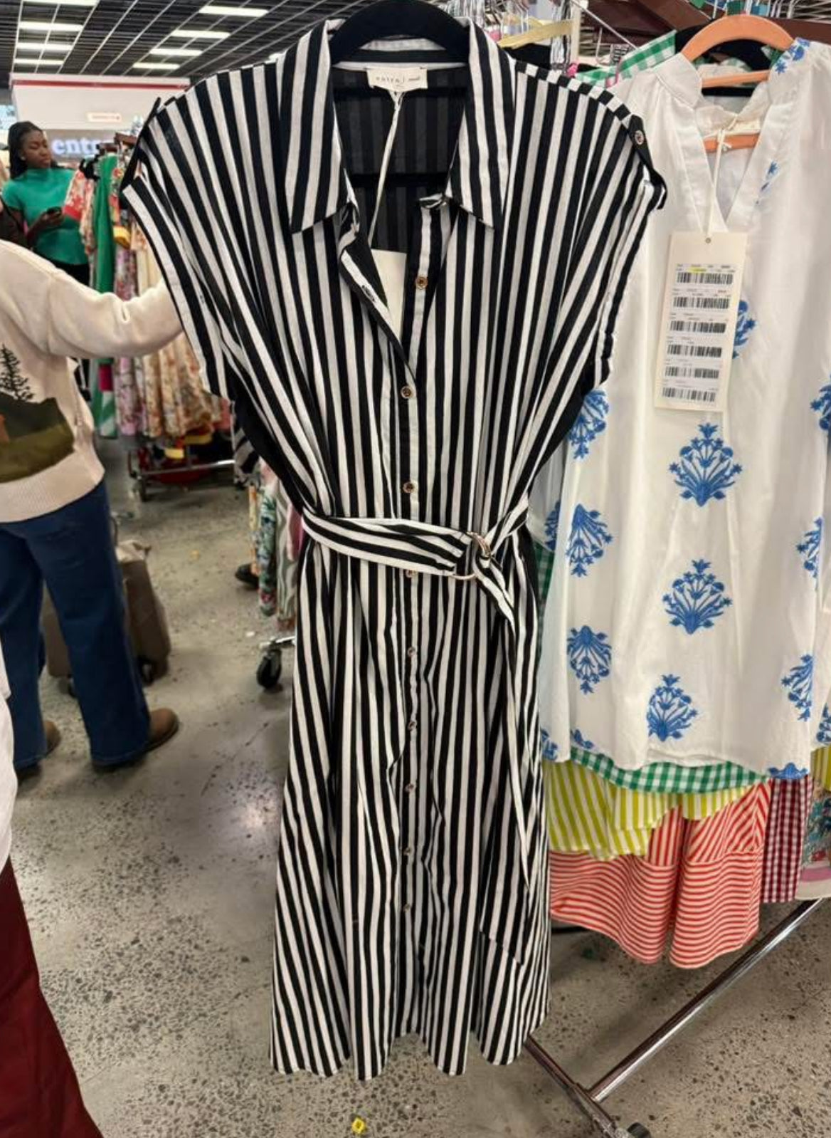 Nice Girl Belted Stripe Midi Dress