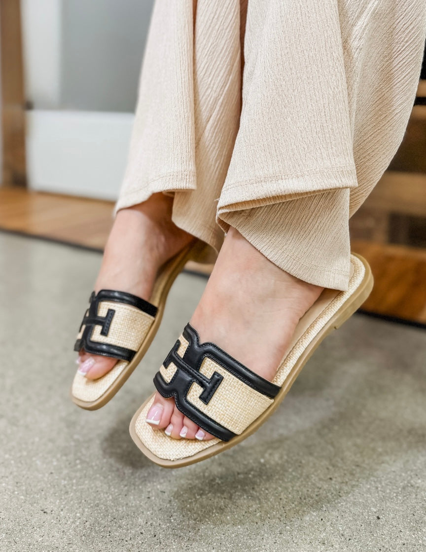 Riviera-Ready Raffia Slide Sandals