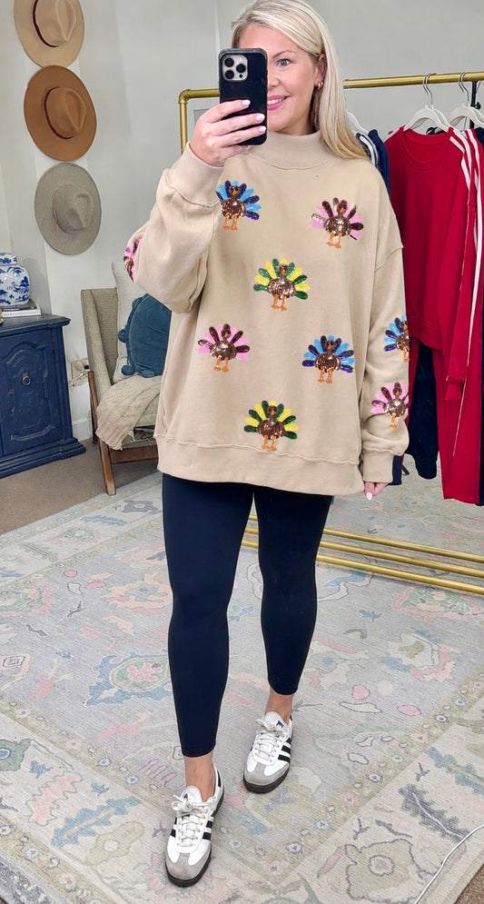Feast Mode Sequin Turkey Pullover Top