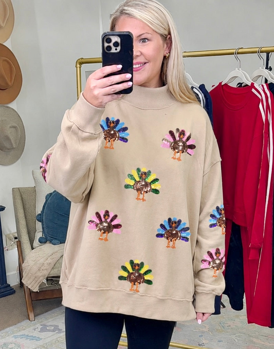 Feast Mode Sequin Turkey Pullover Top