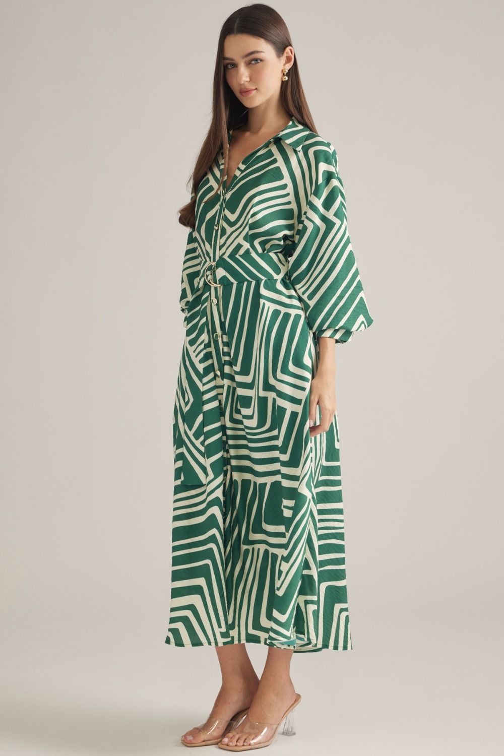 Geo & Behold Belted Midi Dress