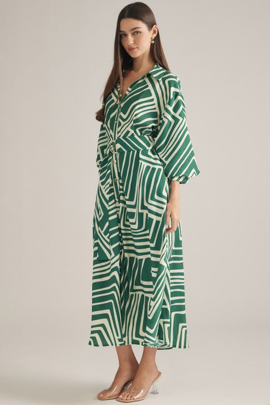 Geo & Behold Belted Midi Dress