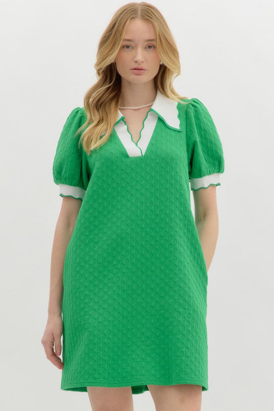 Free Time Scallop Collar Shirt Dress