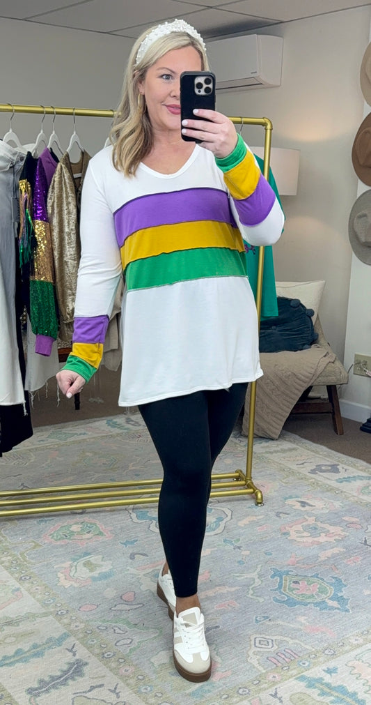 White Mardi Gras Colorblock Stripe Top