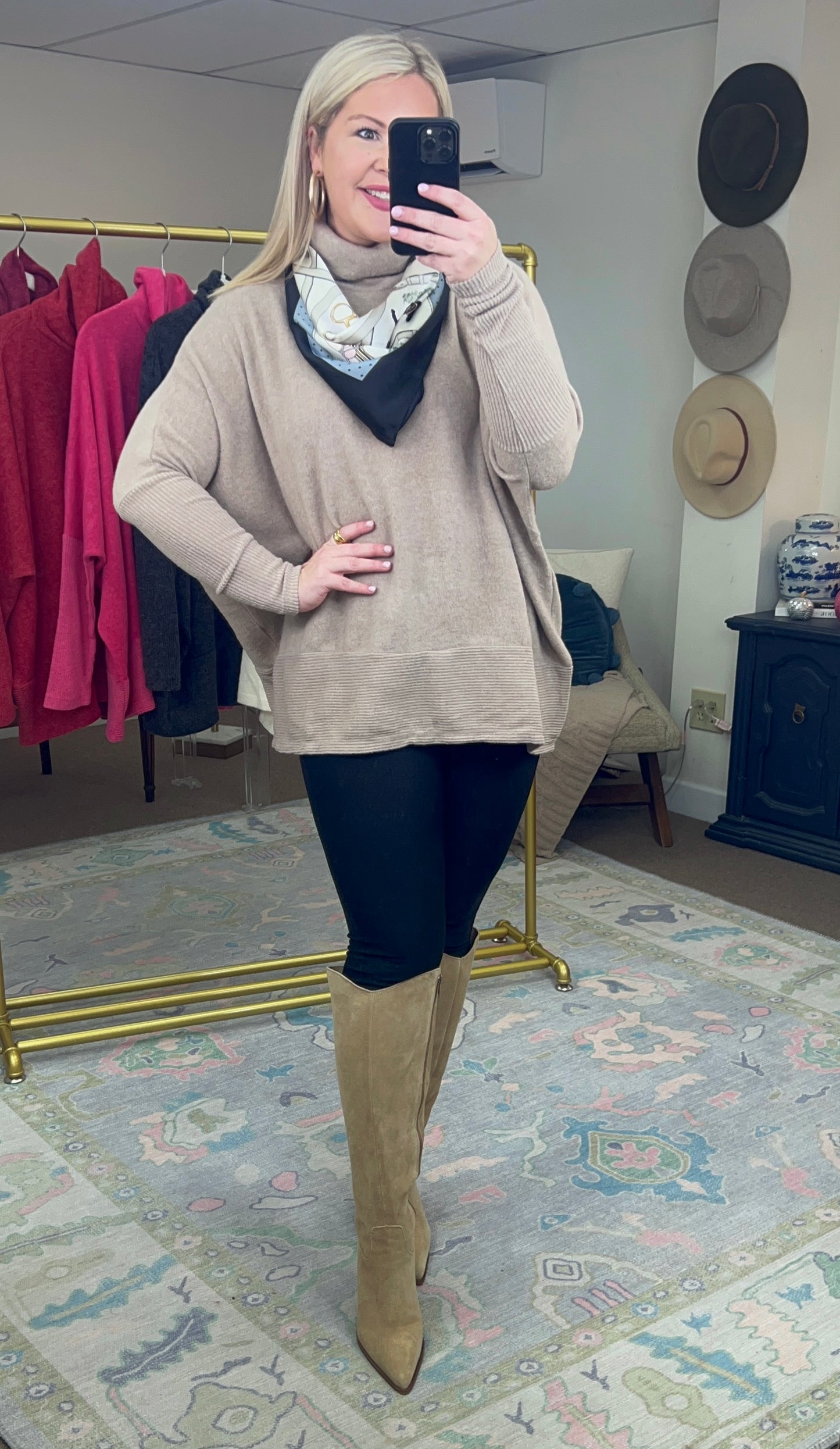 **MORE COLORS** Fireside Brushed Knit Cowl Neck Tunic Top