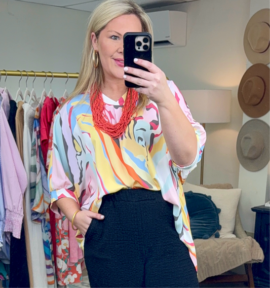 Easy Street Swirl Print Kaftan Blouse