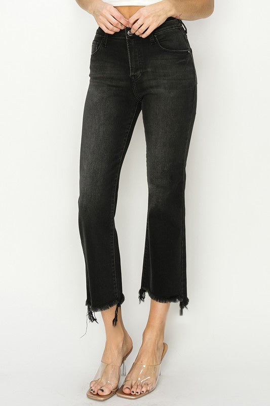 **RESTOCKED** On The Edge Raw Hem Crop Flare Denim