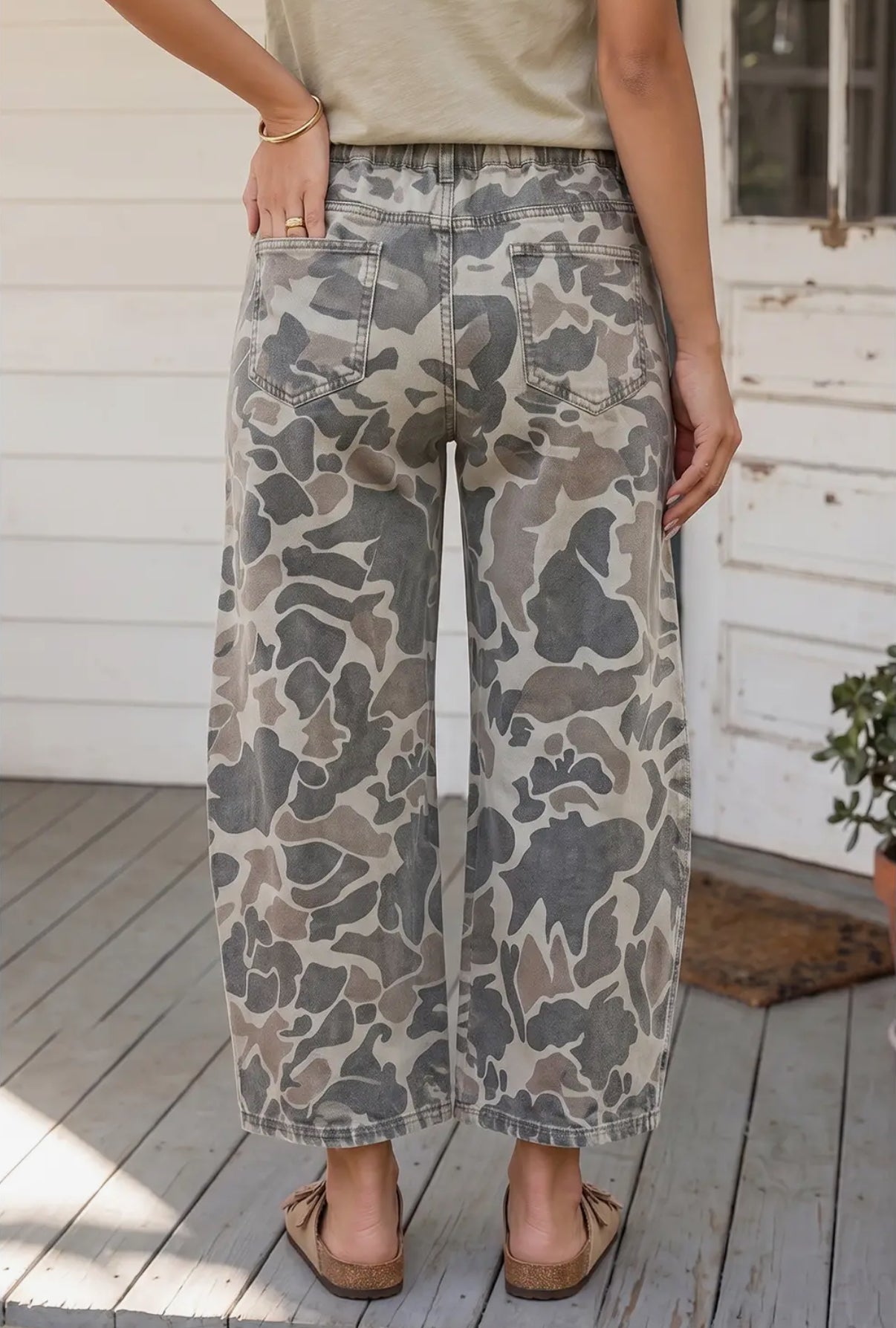 In Plain Sight Camo Crop Barrel Jeans