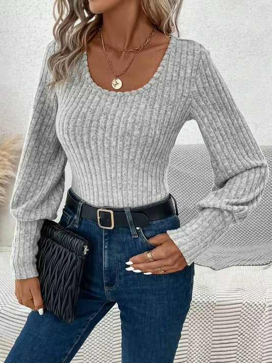 **MORE COLORS** Ribbed Brushed Knit Scoop Top