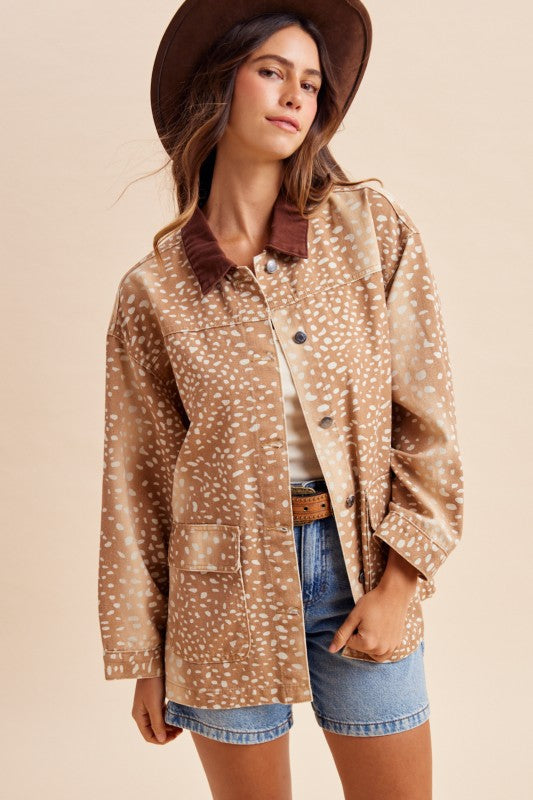 Doe & Behold Fawn Print Barn Jacket