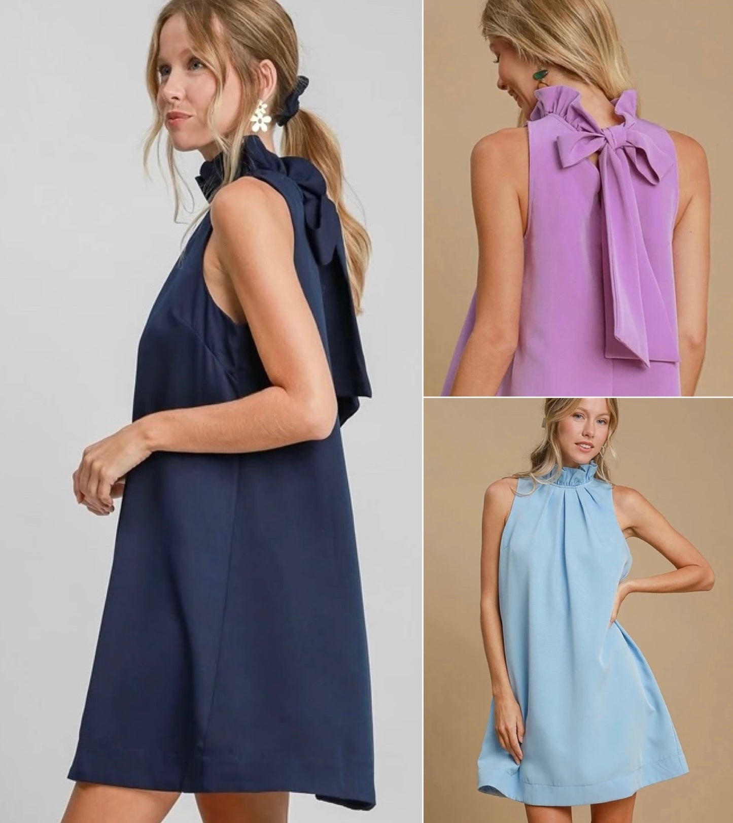 **MORE COLORS** Invite Only Bow Tie Ruffle Neck Dress