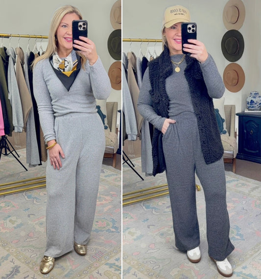 No Plans Ribbed Wide Leg Lounge Set