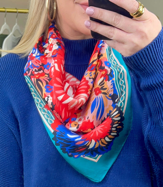 Teal Sunday Best Abstract Silk Neck Scarf